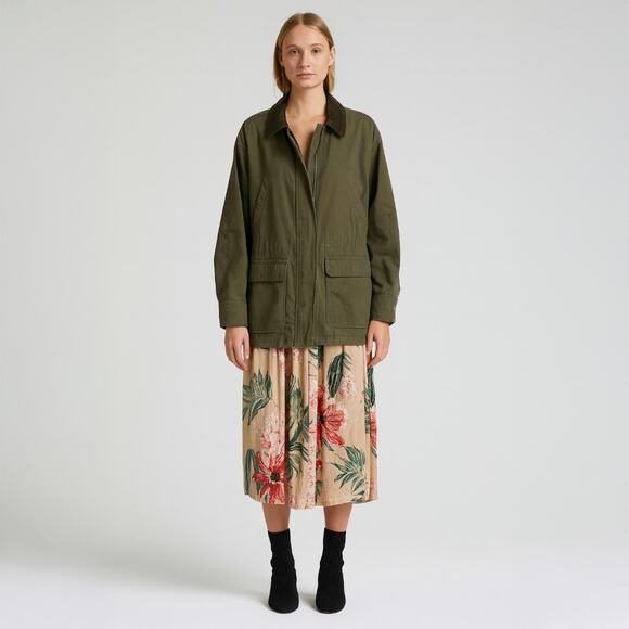 A507 • Olive Utility Field Jacket With Corduroy Collar - Picture 1 of 2